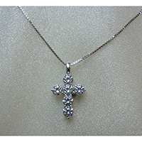 Sterling Silver 925 Cross Pendant with White (Hearts and Arrows) CZ Stones